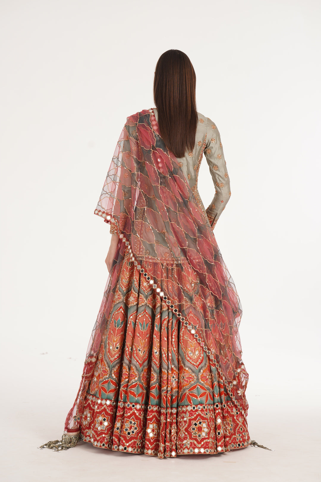 Abhinav Mishra - Ruby Forest Smoke Lehenga Set