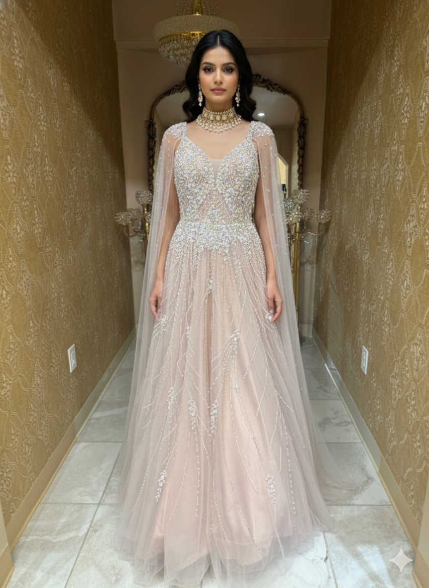 Champagne Pink Hand-Embellished Gown L