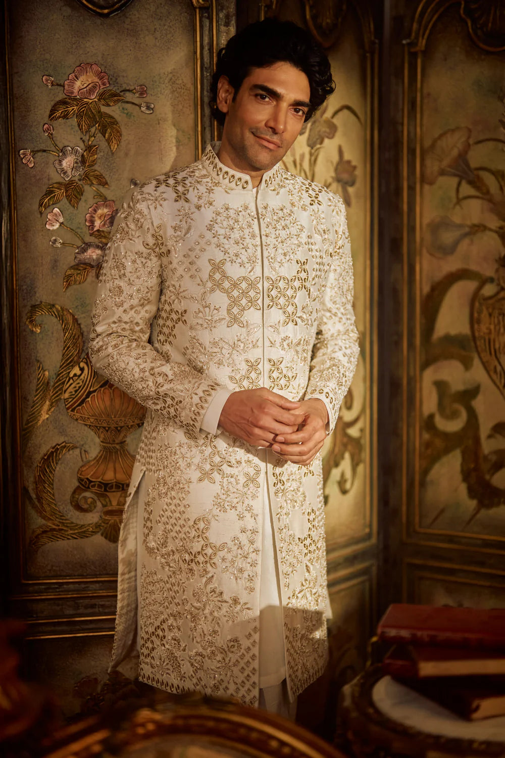 Seema Gujral - Ivory Gold Sherwani Set