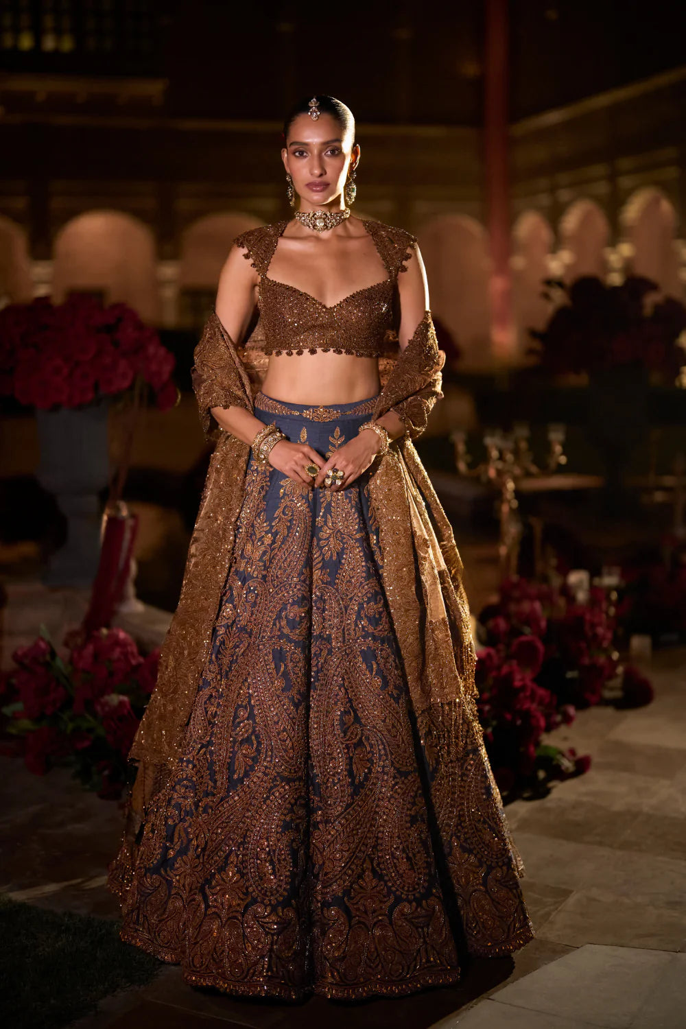 Seema Gujral - Navy Blue Paisley Lehenga Set