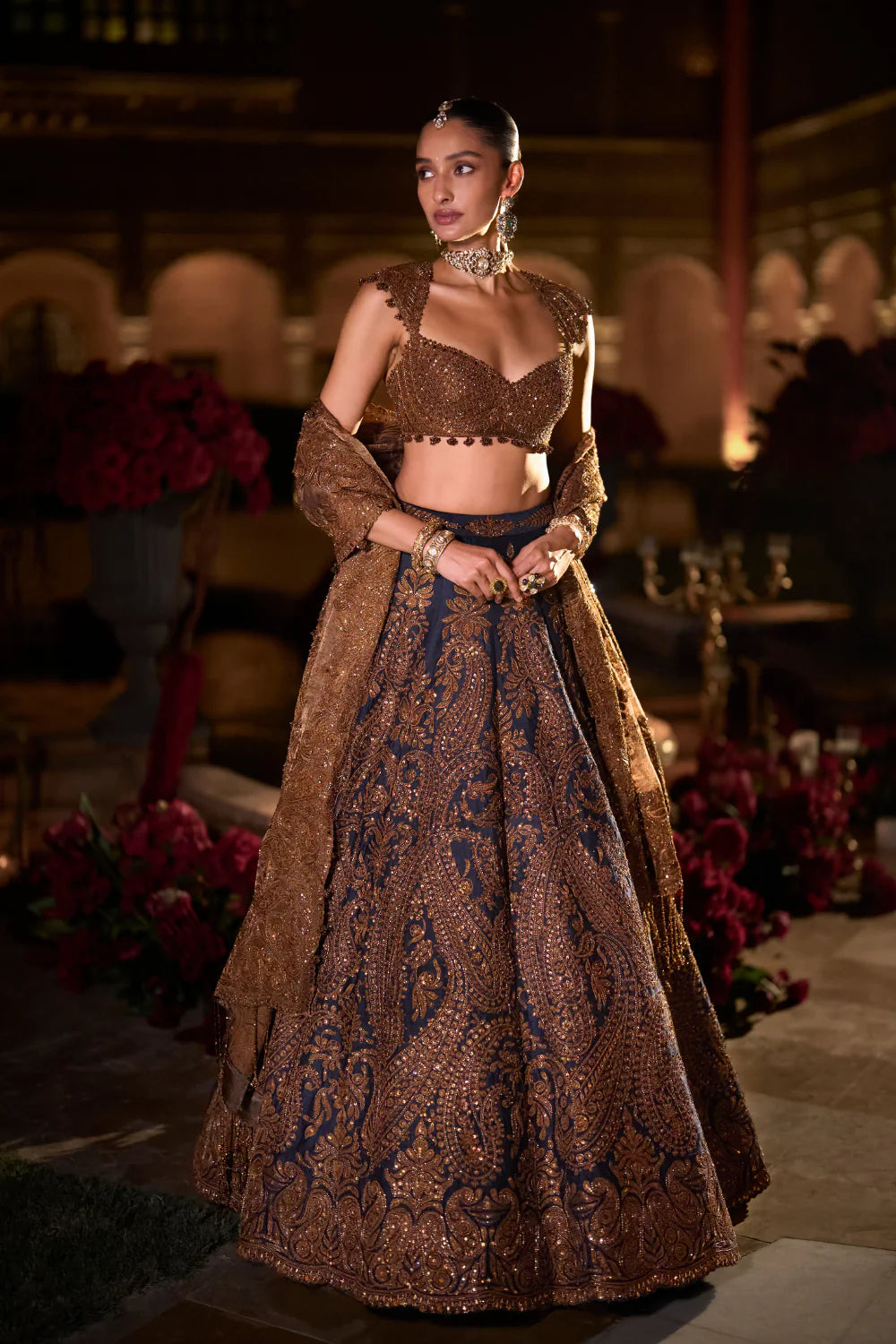 Seema Gujral - Navy Blue Paisley Lehenga Set