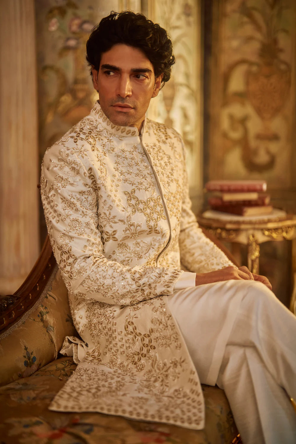 Seema Gujral - Ivory Gold Sherwani Set