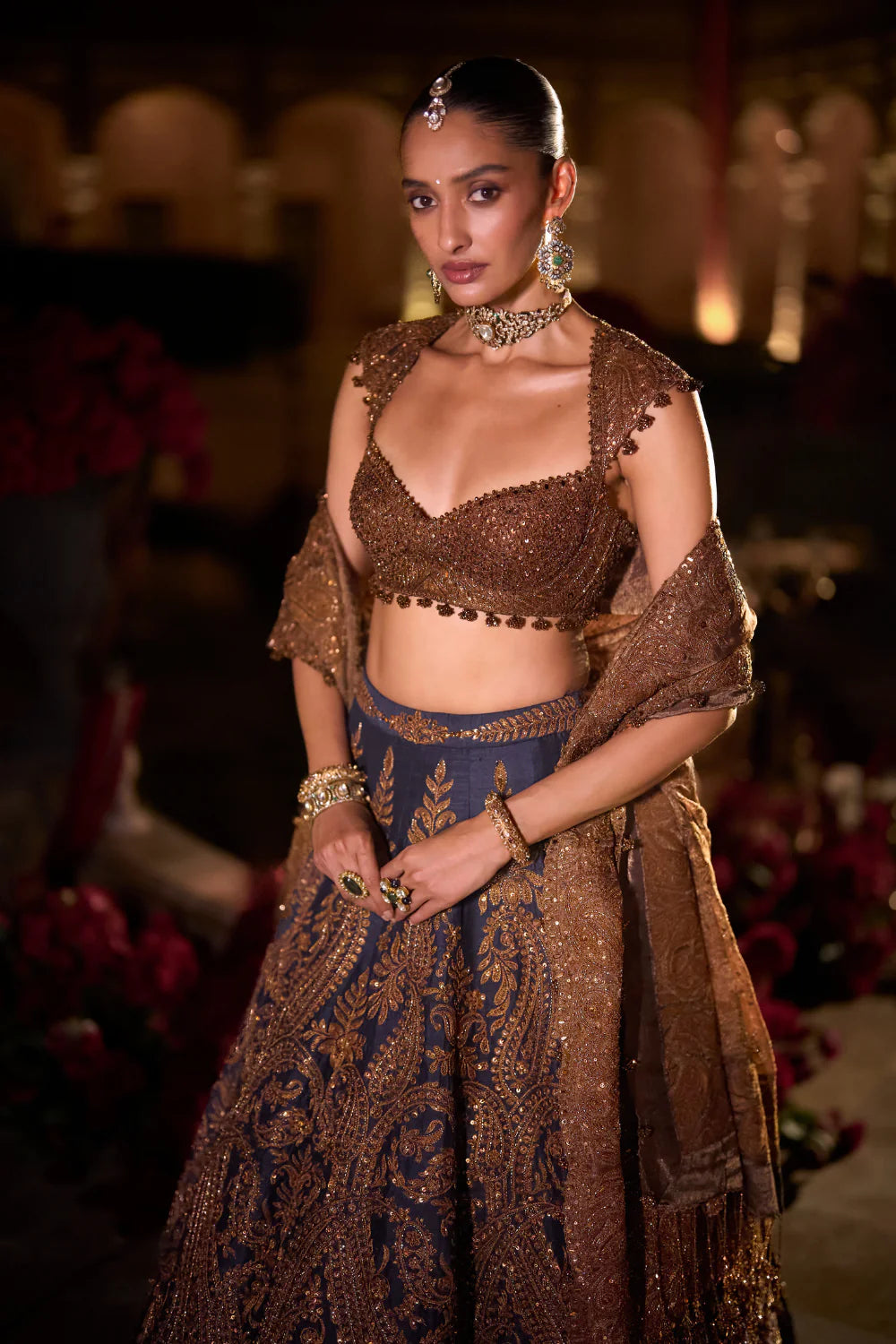 Seema Gujral - Navy Blue Paisley Lehenga Set