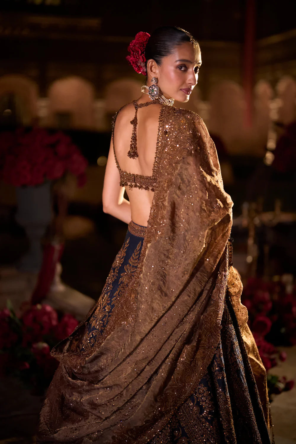 Seema Gujral - Navy Blue Paisley Lehenga Set