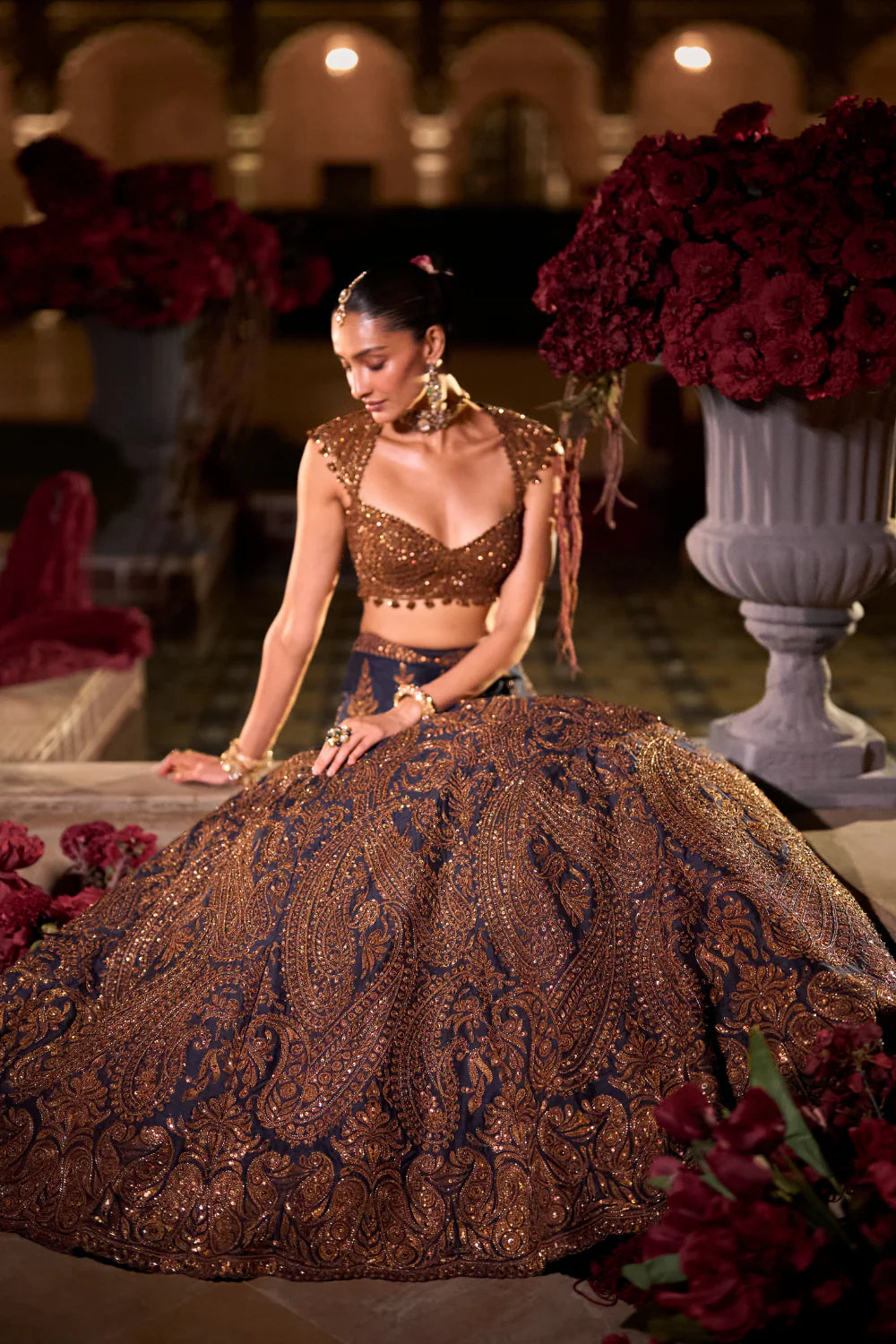 Seema Gujral - Navy Blue Paisley Lehenga Set