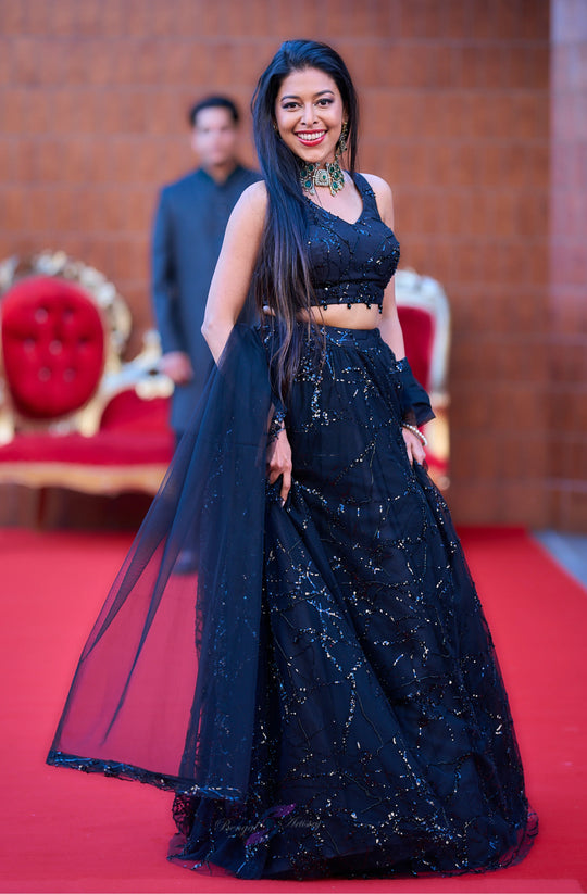 Kavisha — Midnight Constellation Sequin Lehenga