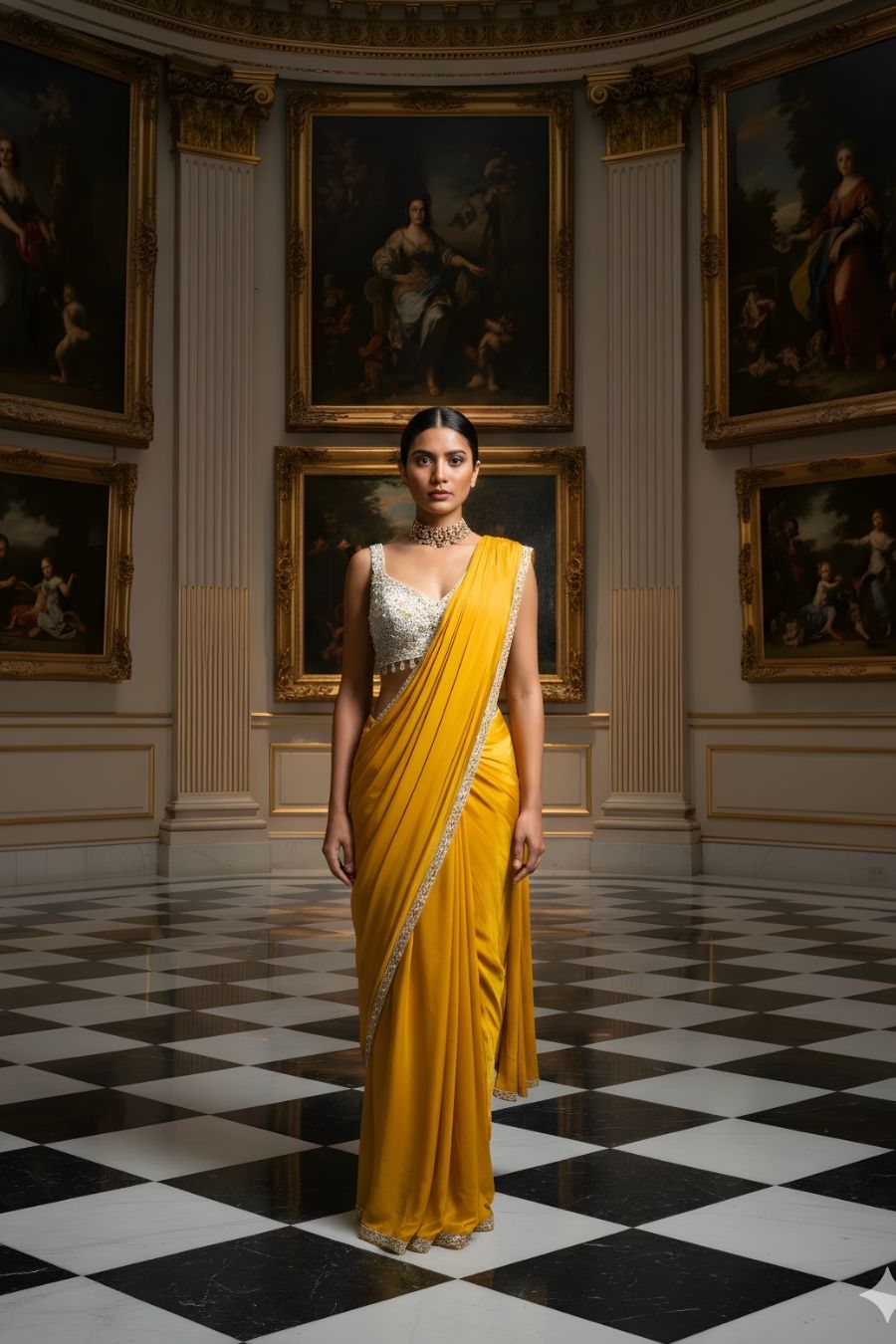Mustard Yellow Georgette Pre-Draped Saree