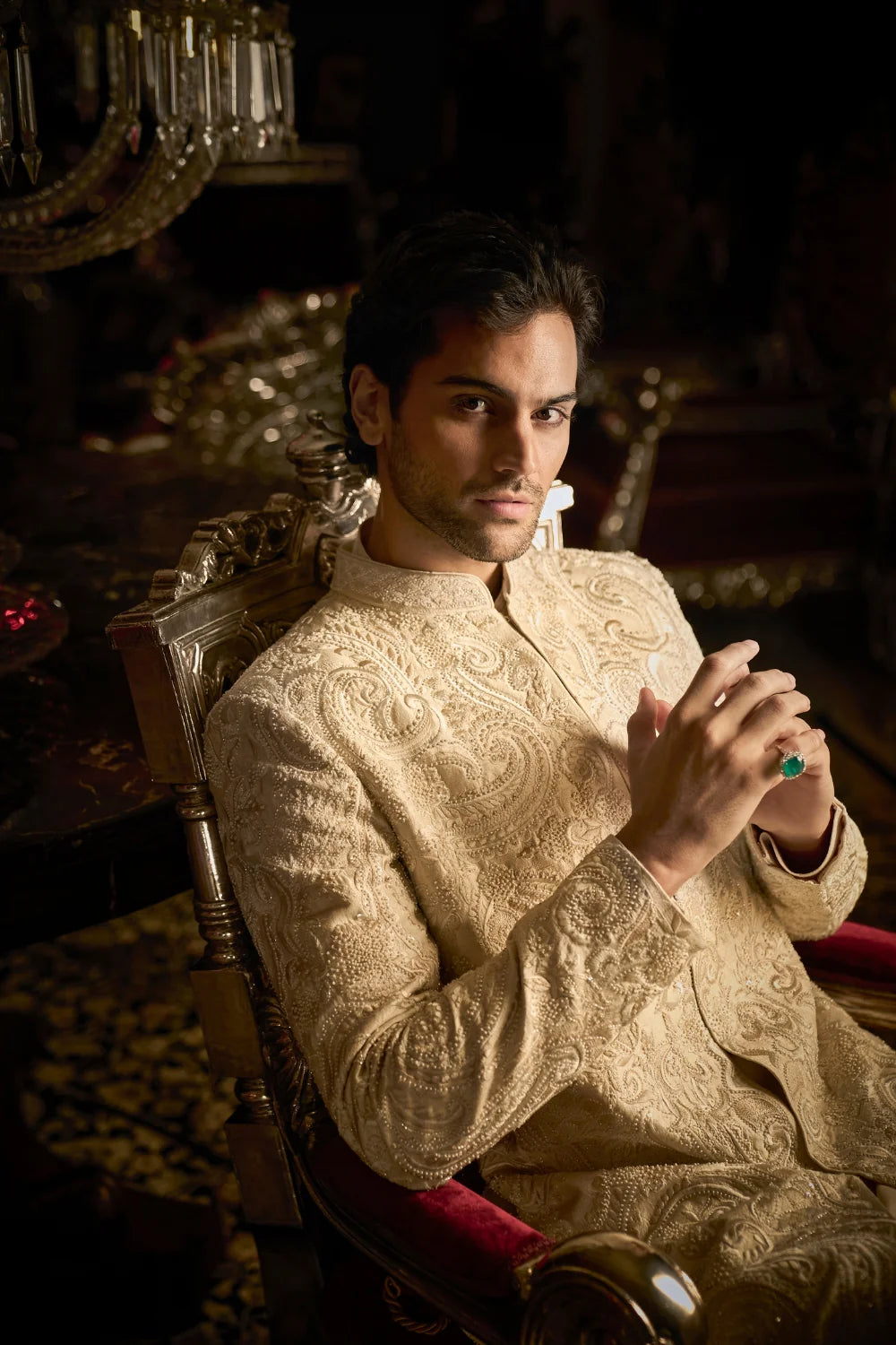 Seema Gujral - Cream Abstract Sherwani Set