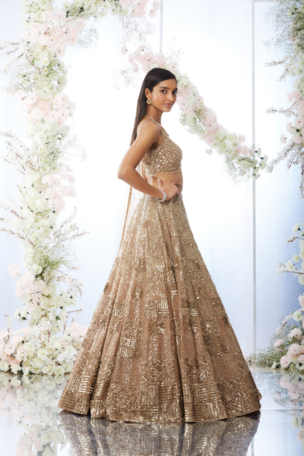 Seema Gujral - Biscotti Gold Sequin Lehenga Set