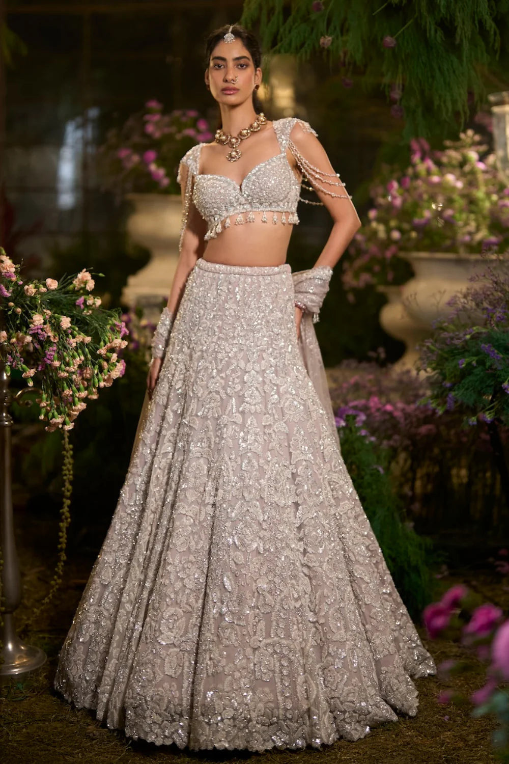 Seema Gujral - Slate Grey Sequin Lehenga Set