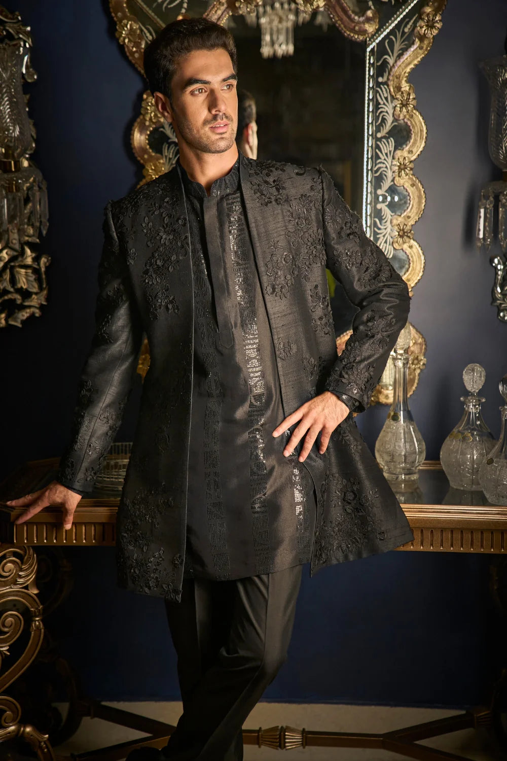 Seema Gujral - Black Open Jacket Set