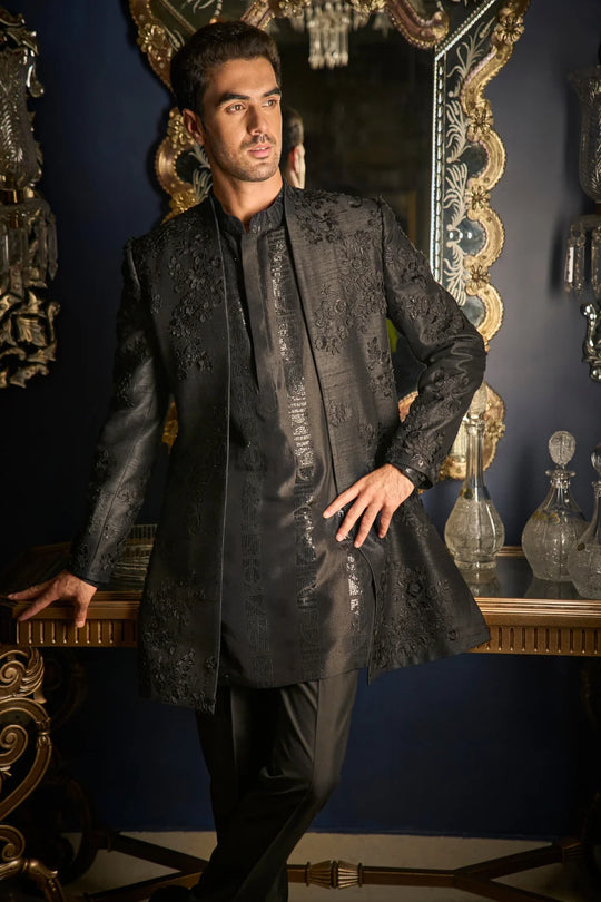Seema Gujral - Black Open Jacket Set