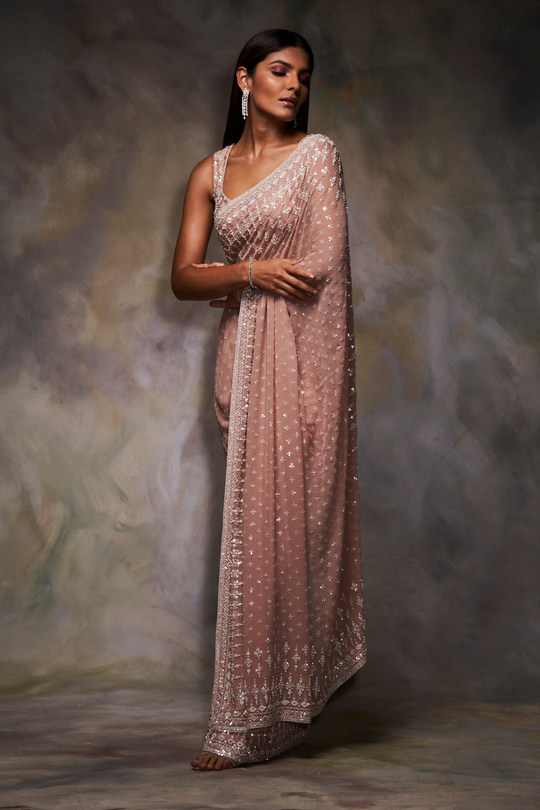 Seema Gujral - Peach Sequin Saree