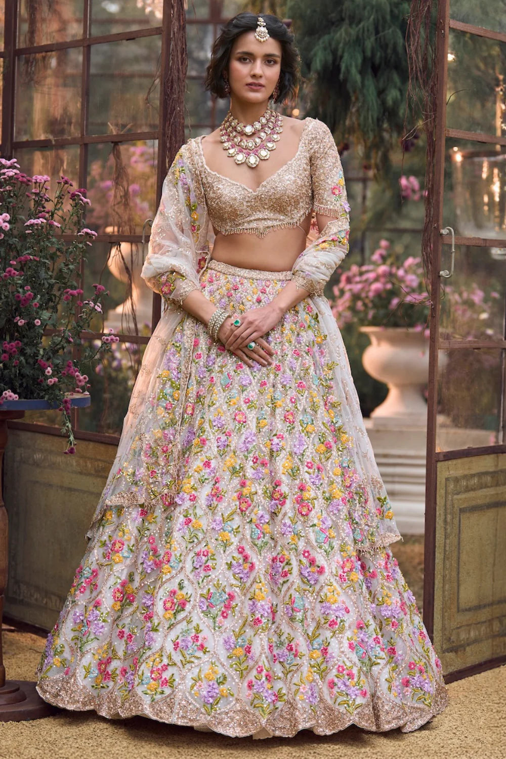 Seema Gujral - Multi-Coloured Floral Lehenga Set