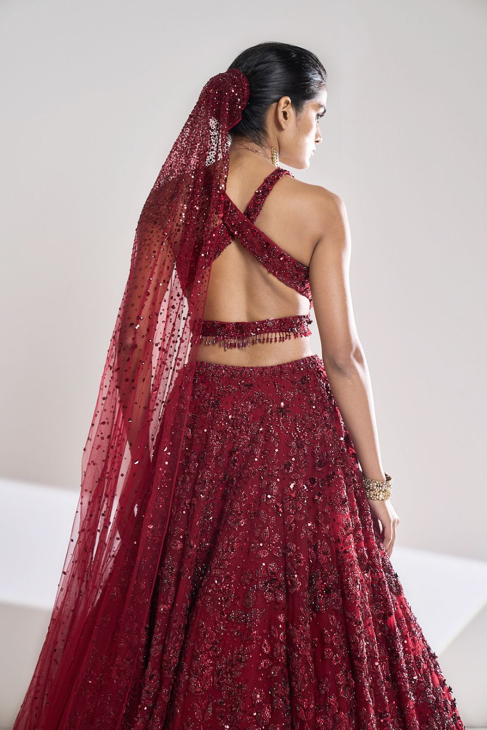 Seema Gujral - Maroon Sequin Lehenga Set