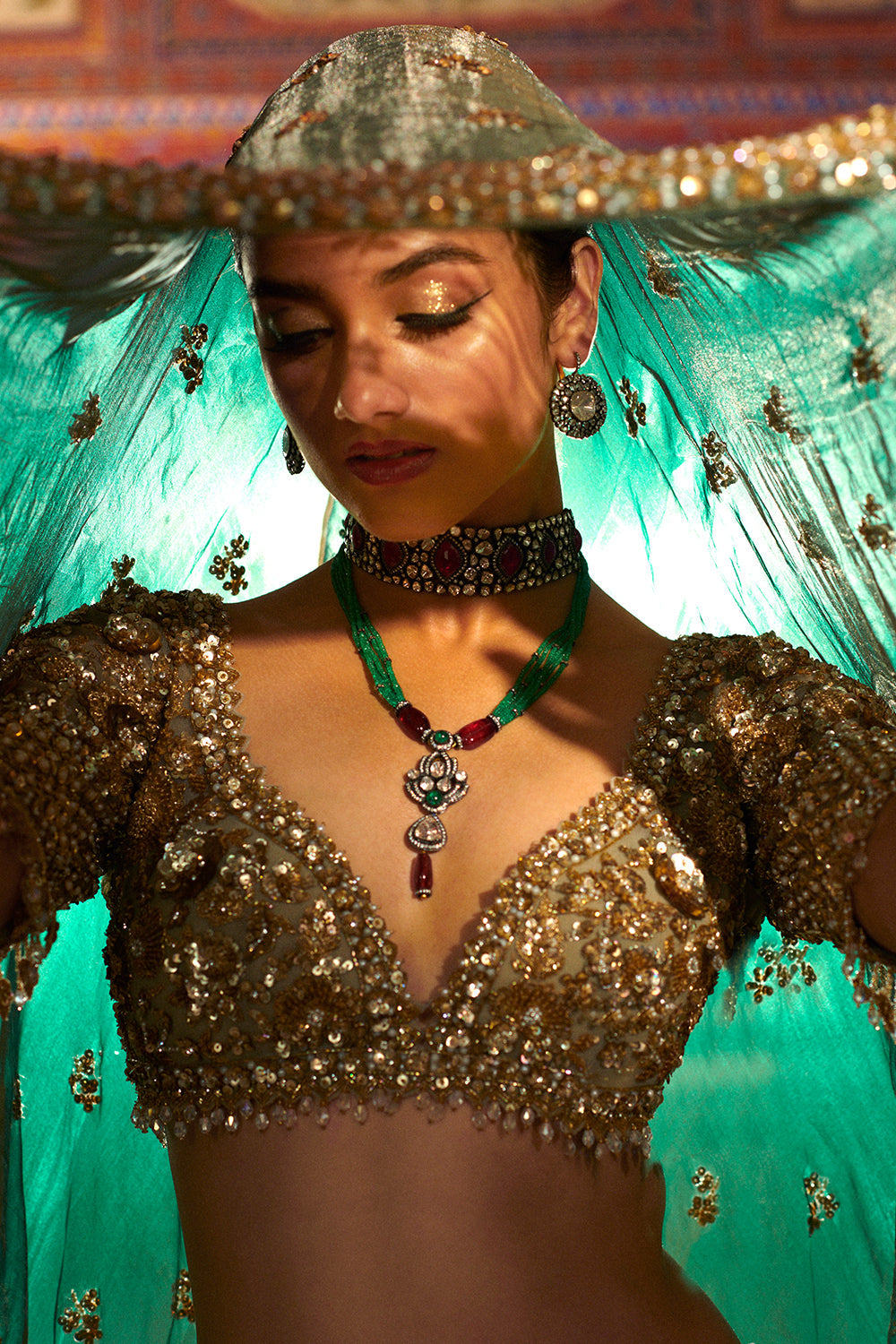 Seema Gujral - Champagne Zardozi Lehenga Set