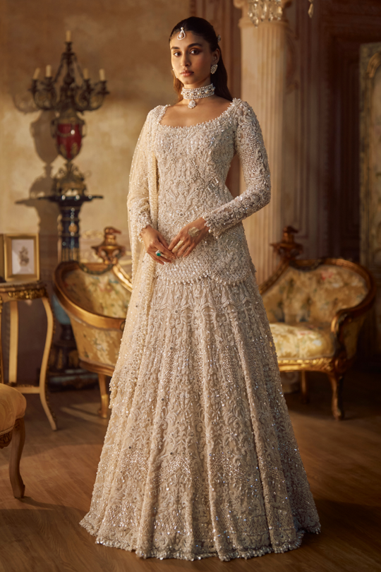 Seema Gujral - Vinatge Ivory Pearl Lehenga Set