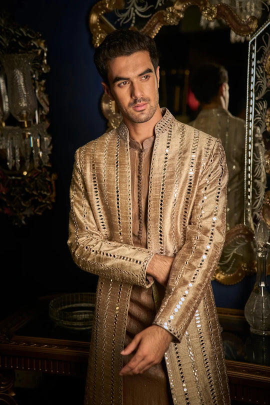 Seema Gujral - Coffee Mirror Sherwani Set