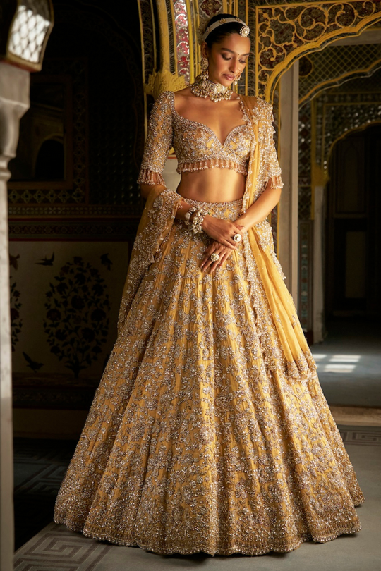 Seema Gujral - Gold Crystal Lehenga Set