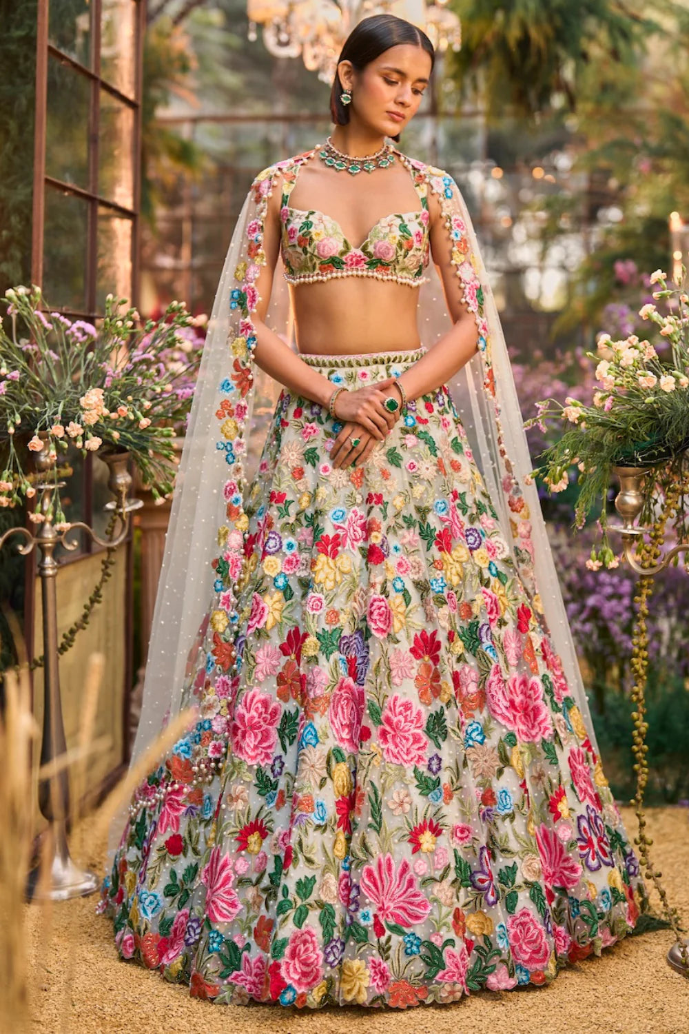 Seema Gujral - Multi-Coloured Floral Lehenga Set