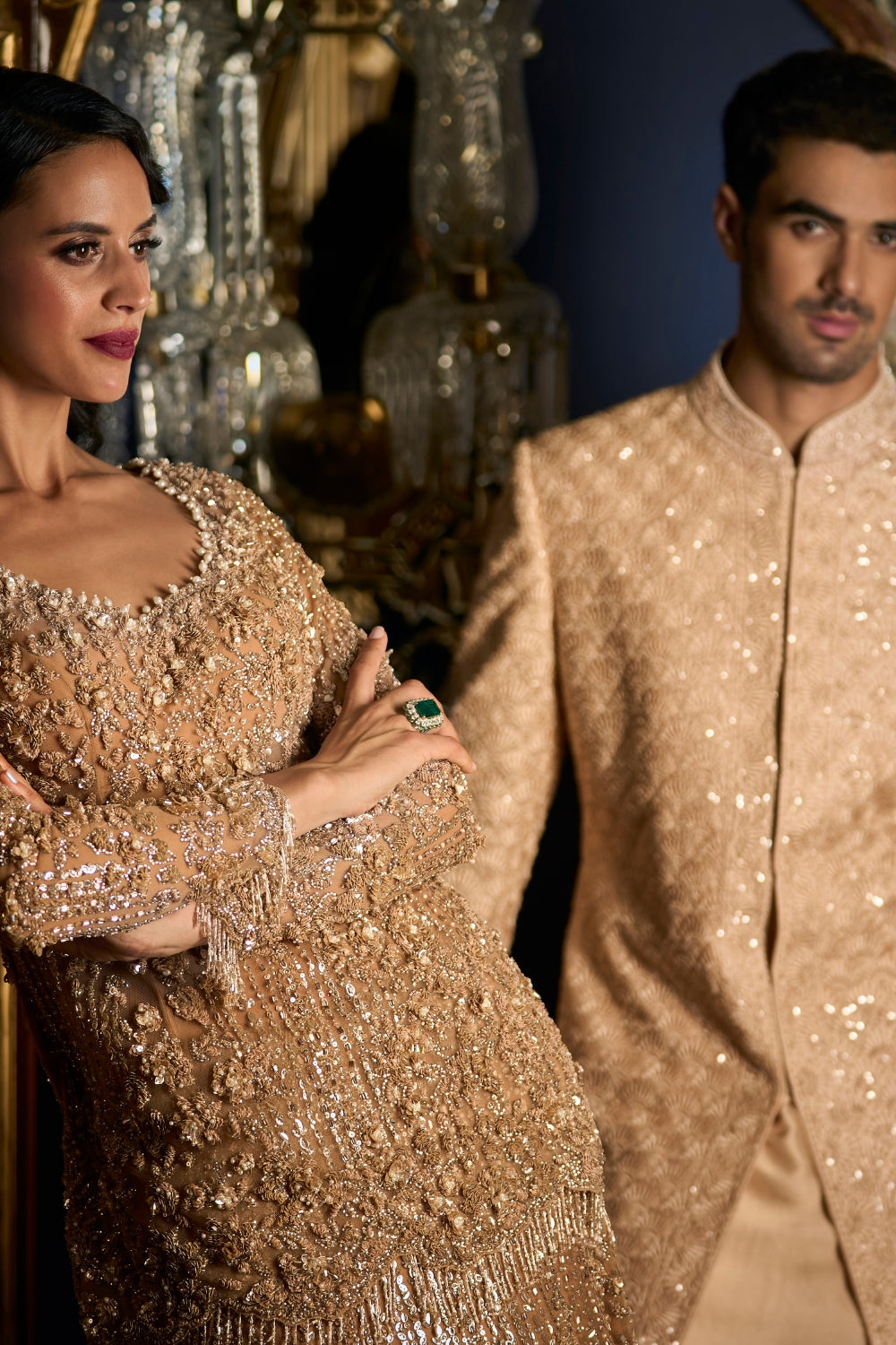 Seema Gujral - Copper Sequin Lehenga Set