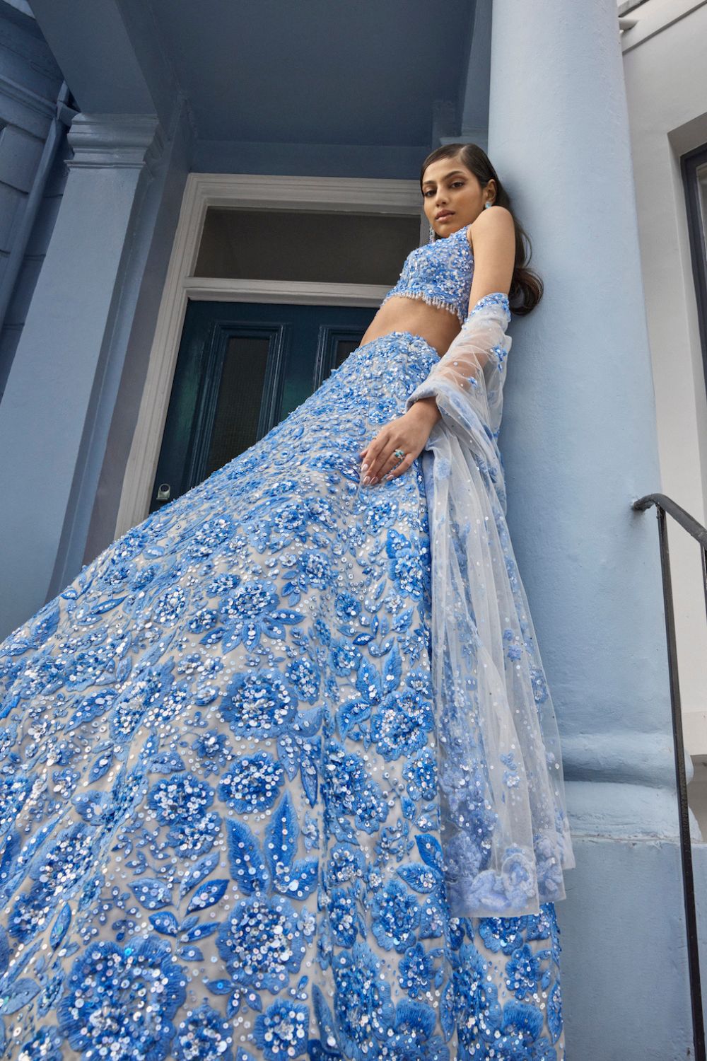 Seema Gujral - Powder Blue Floral Lehenga Set
