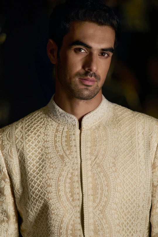 Seema Gujral - Nude Cream Sherwani Set