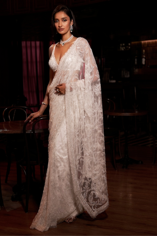 Seema Gujral - Ivory Pearl Saree