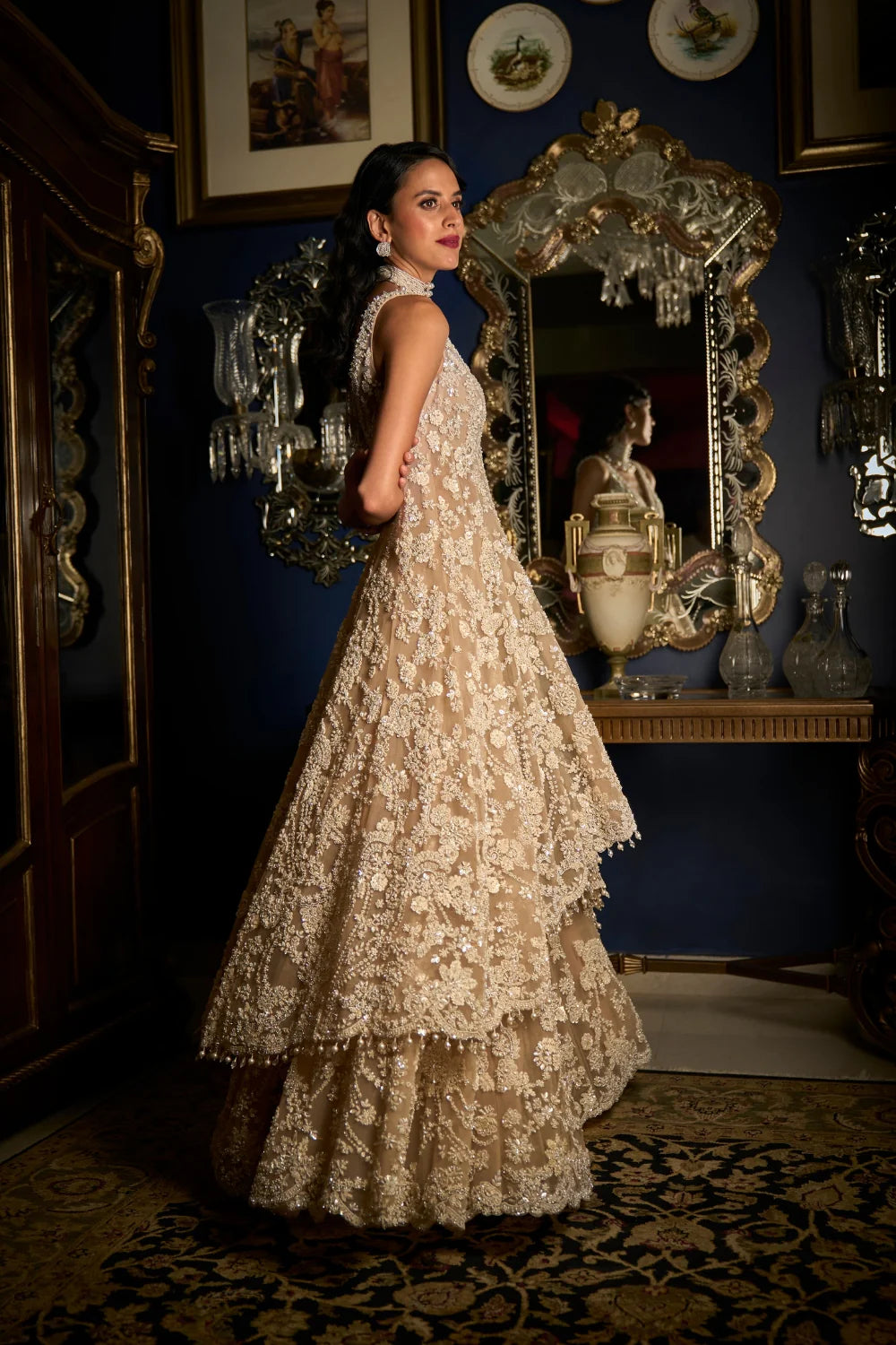 Seema Gujral - Nude High-Low Sharara Set