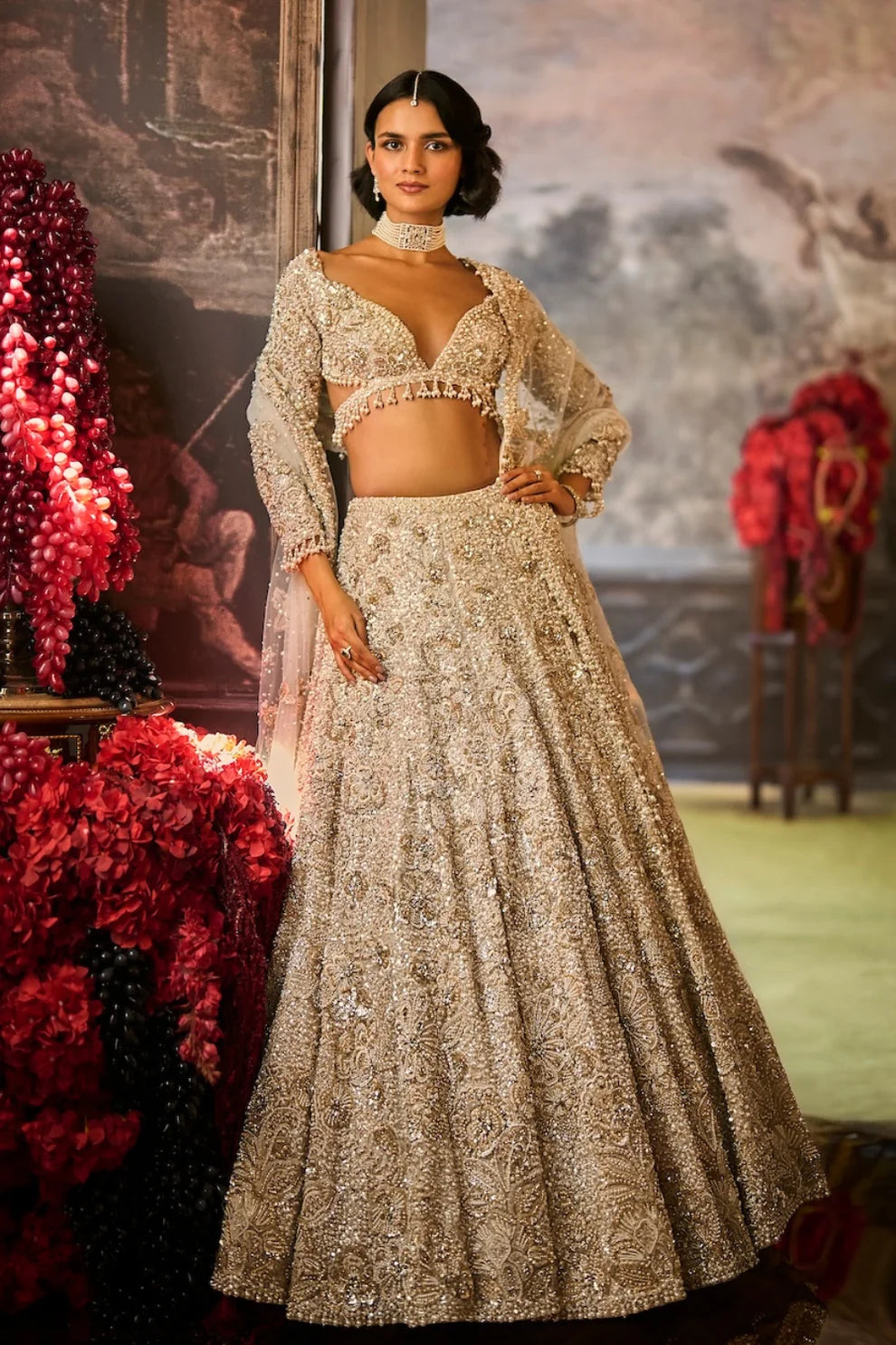 Seema Gujral - Ivory Sequin Lehenga Set