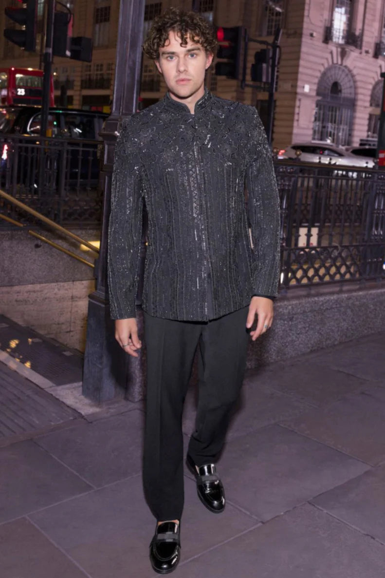 Seema Gujral - Black Bandhgala Set