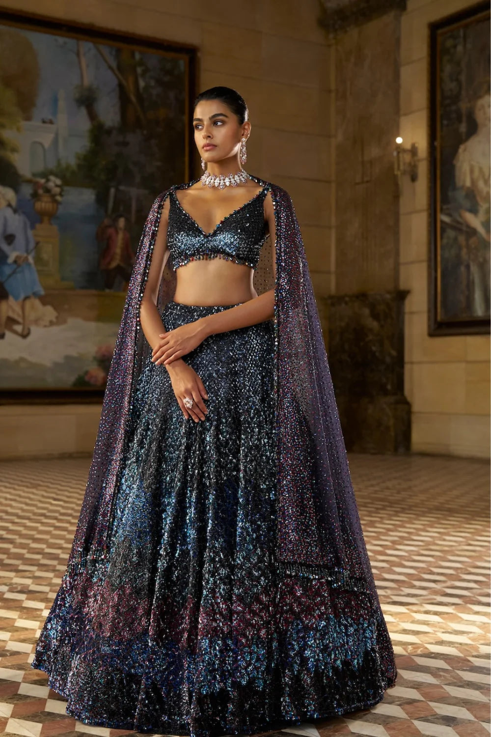 Seema Gujral - Multi - Coloured Sequin Lehenga Set