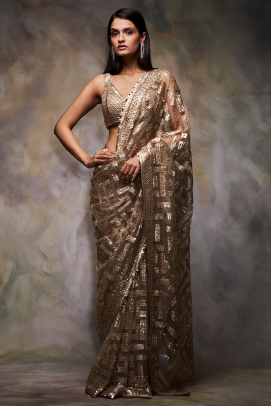 Seema Gujral - Gold Sequin Saree