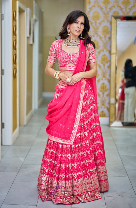 Ishani — Rani Pink Royal Zari Embroidered Lehenga