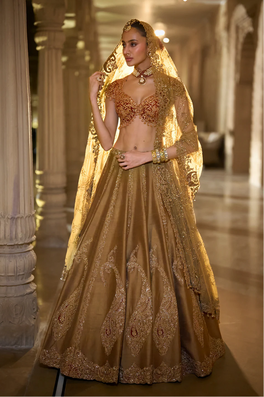 Seema Gujral - Gold Paisley Lehenga Set