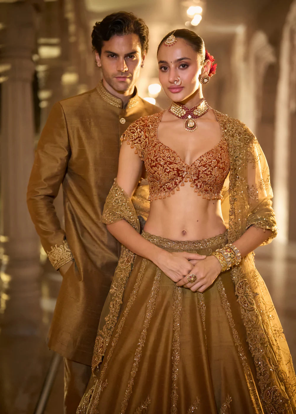 Seema Gujral - Gold Paisley Lehenga Set
