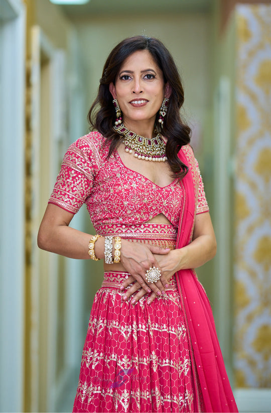 Ishani — Rani Pink Royal Zari Embroidered Lehenga