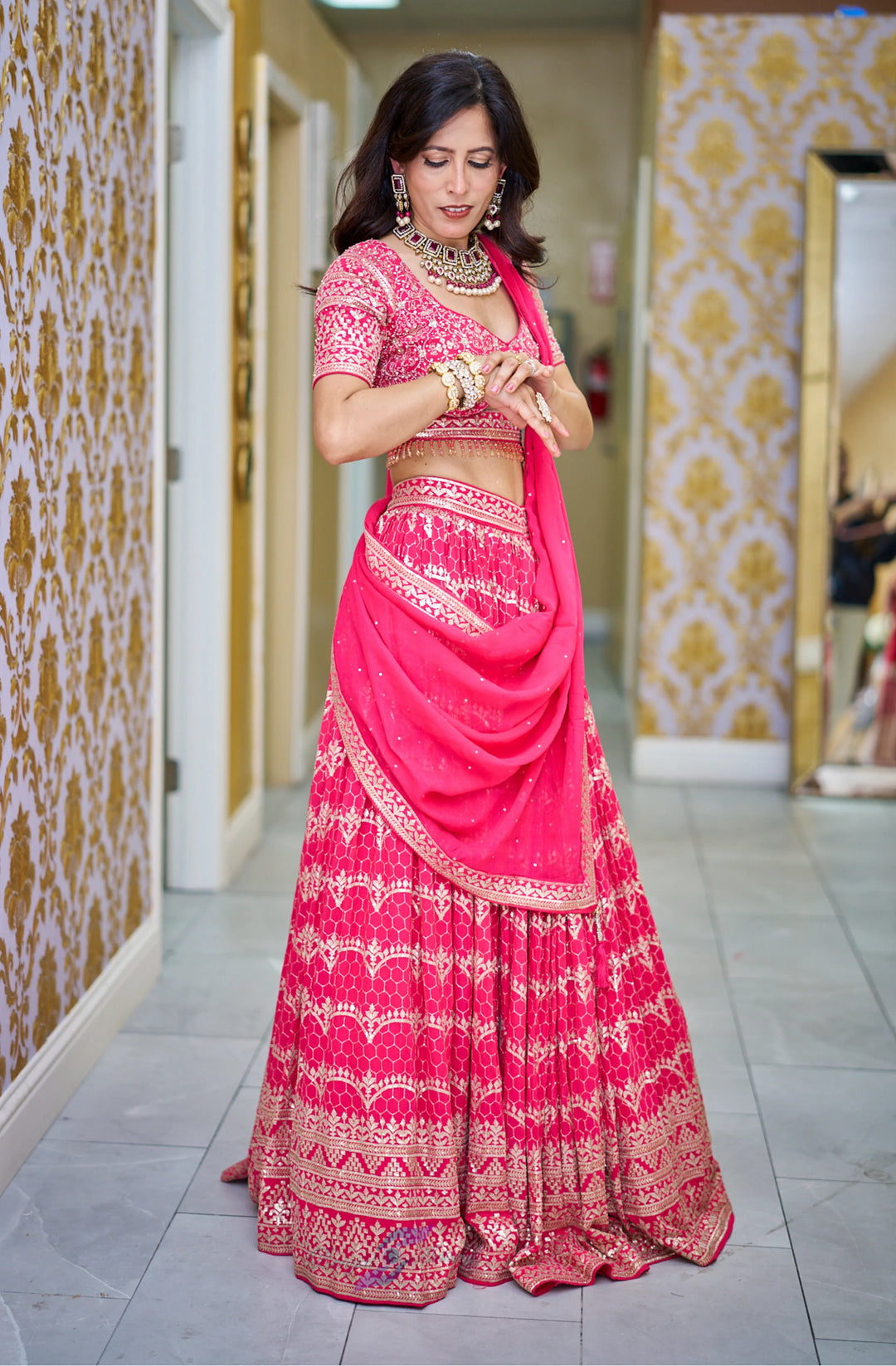 Ishani — Rani Pink Royal Zari Embroidered Lehenga