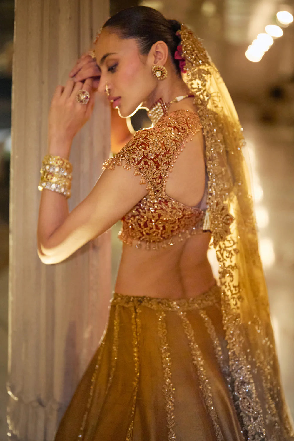 Seema Gujral - Gold Paisley Lehenga Set