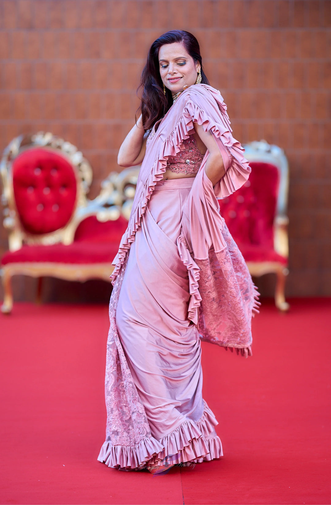 Saisha — Blush Ruffle Luxe Draped Saree