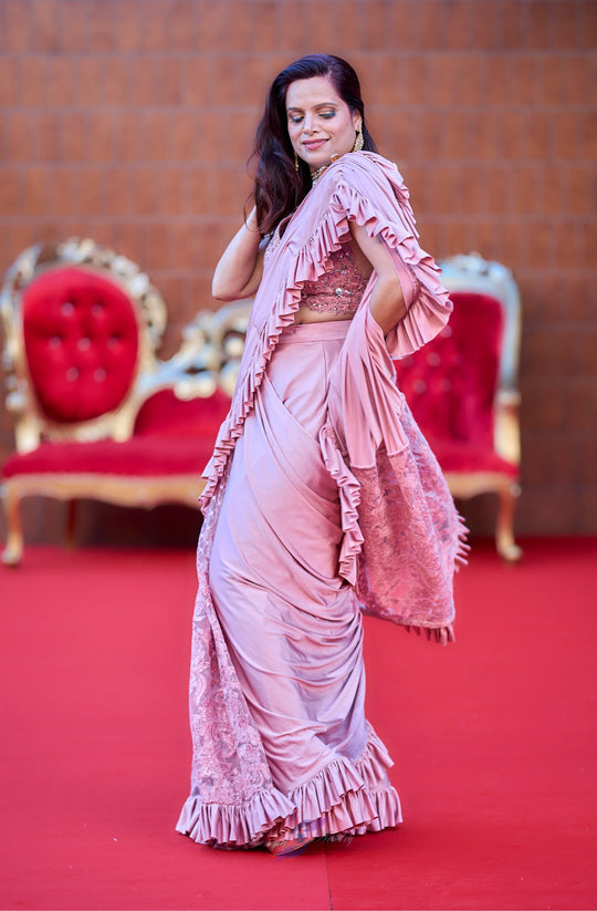 Saisha — Blush Ruffle Luxe Draped Saree