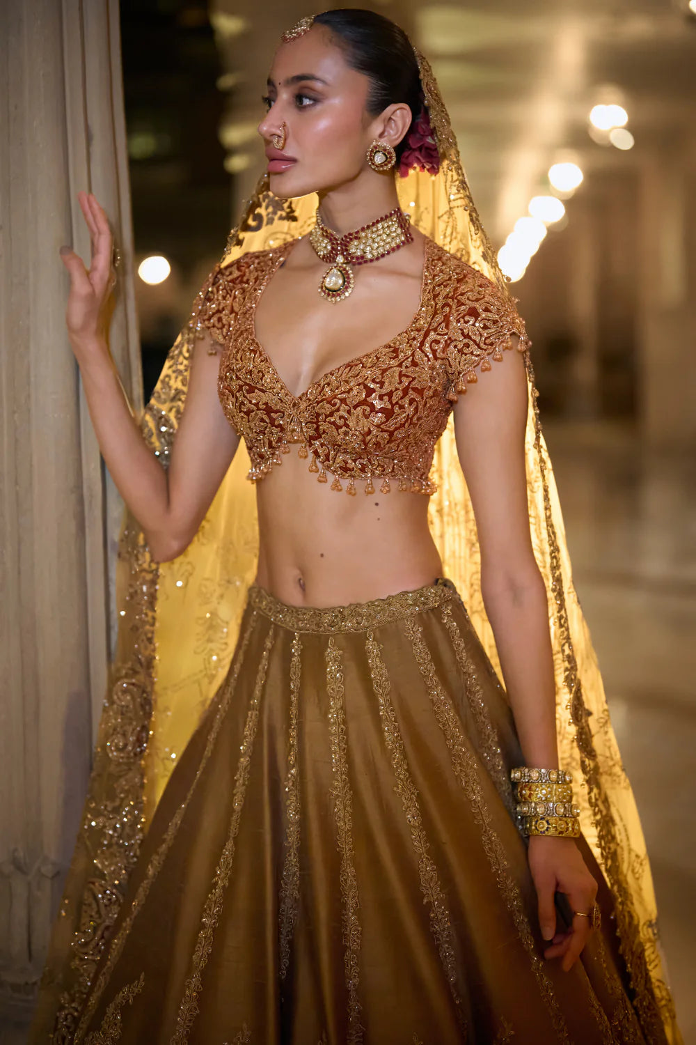 Seema Gujral - Gold Paisley Lehenga Set
