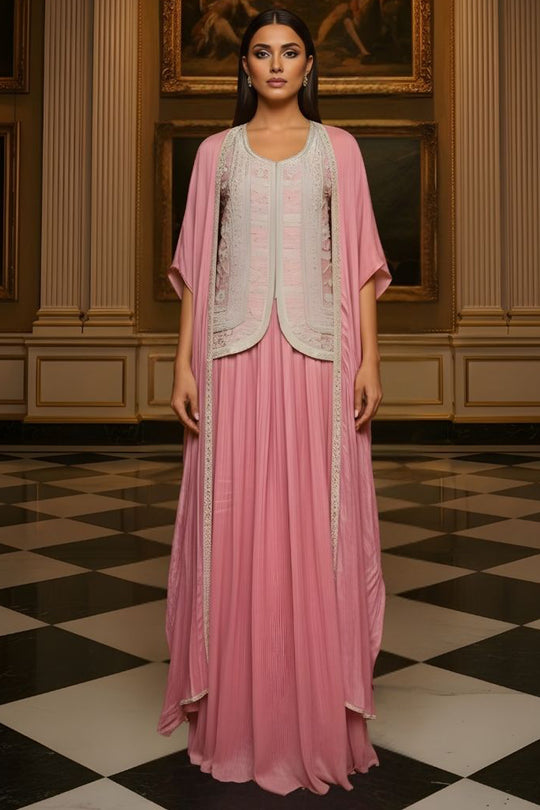 Rose Pink Pleated Kaftan Gown