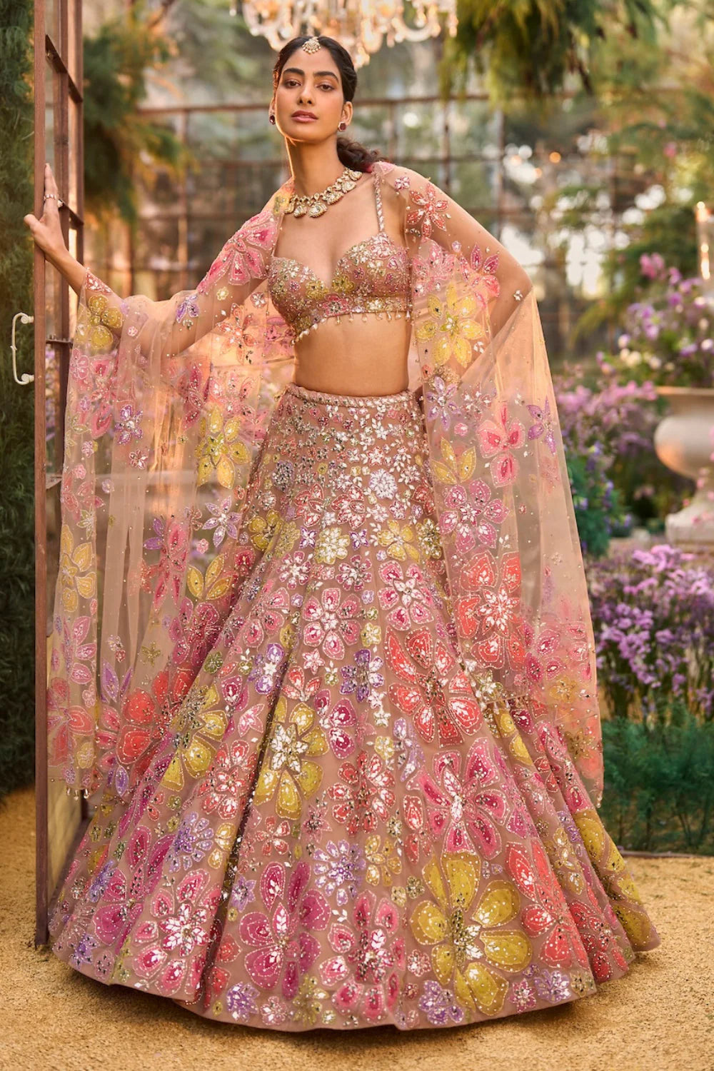 Seema Gujral - Coffee Floral Lehenga Set