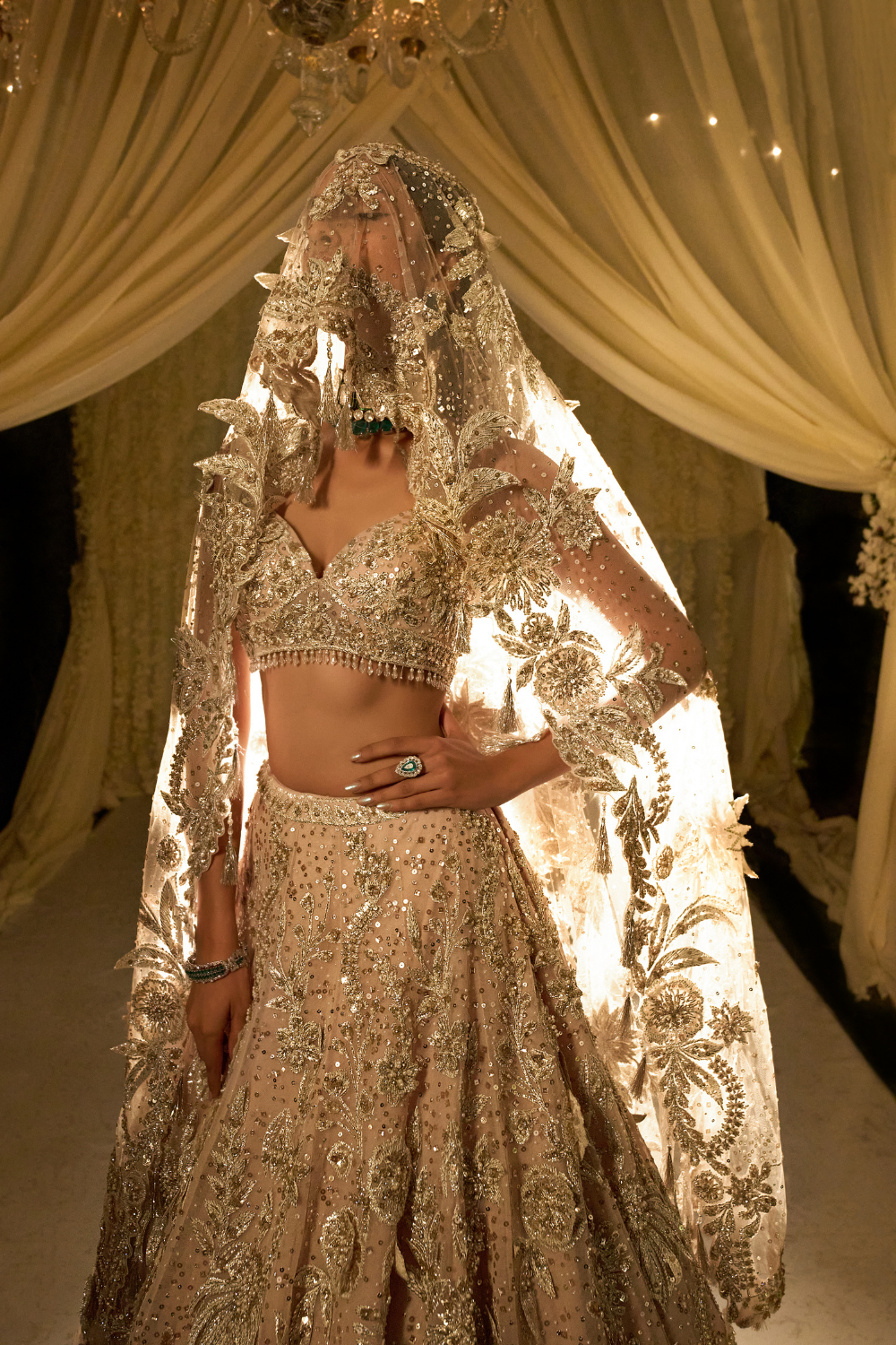 Seema Gujral - Nude Floral Lehenga Set