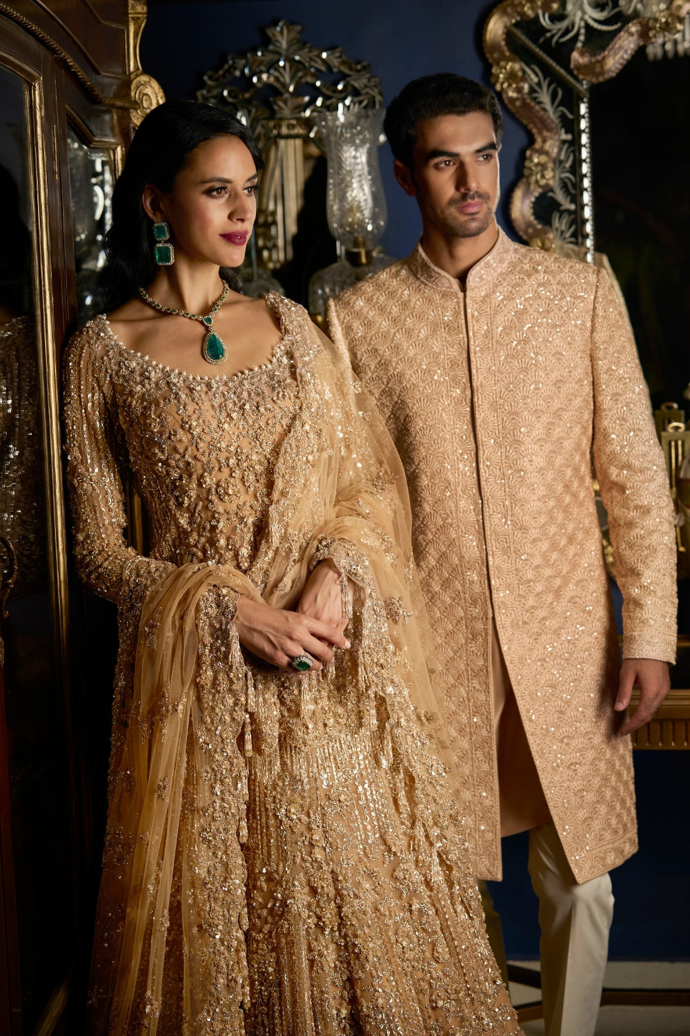 Seema Gujral - Copper Sequin Lehenga Set
