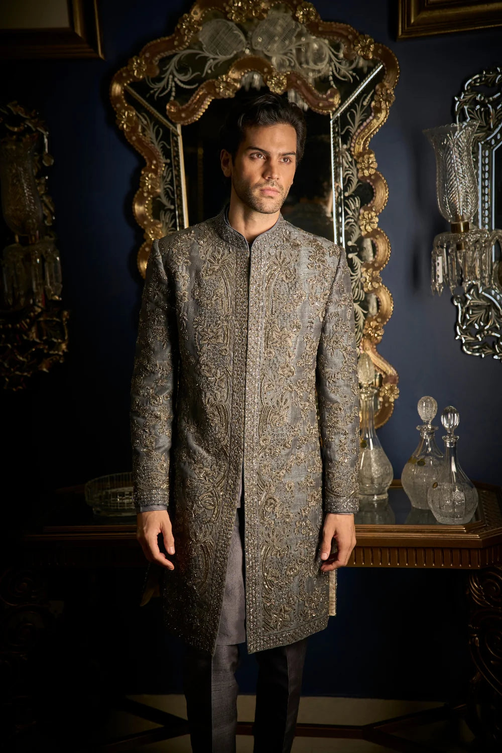 Seema Gujral - Steel Grey Sherwani Set