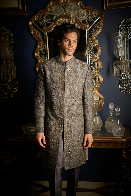 Seema Gujral - Steel Grey Sherwani Set