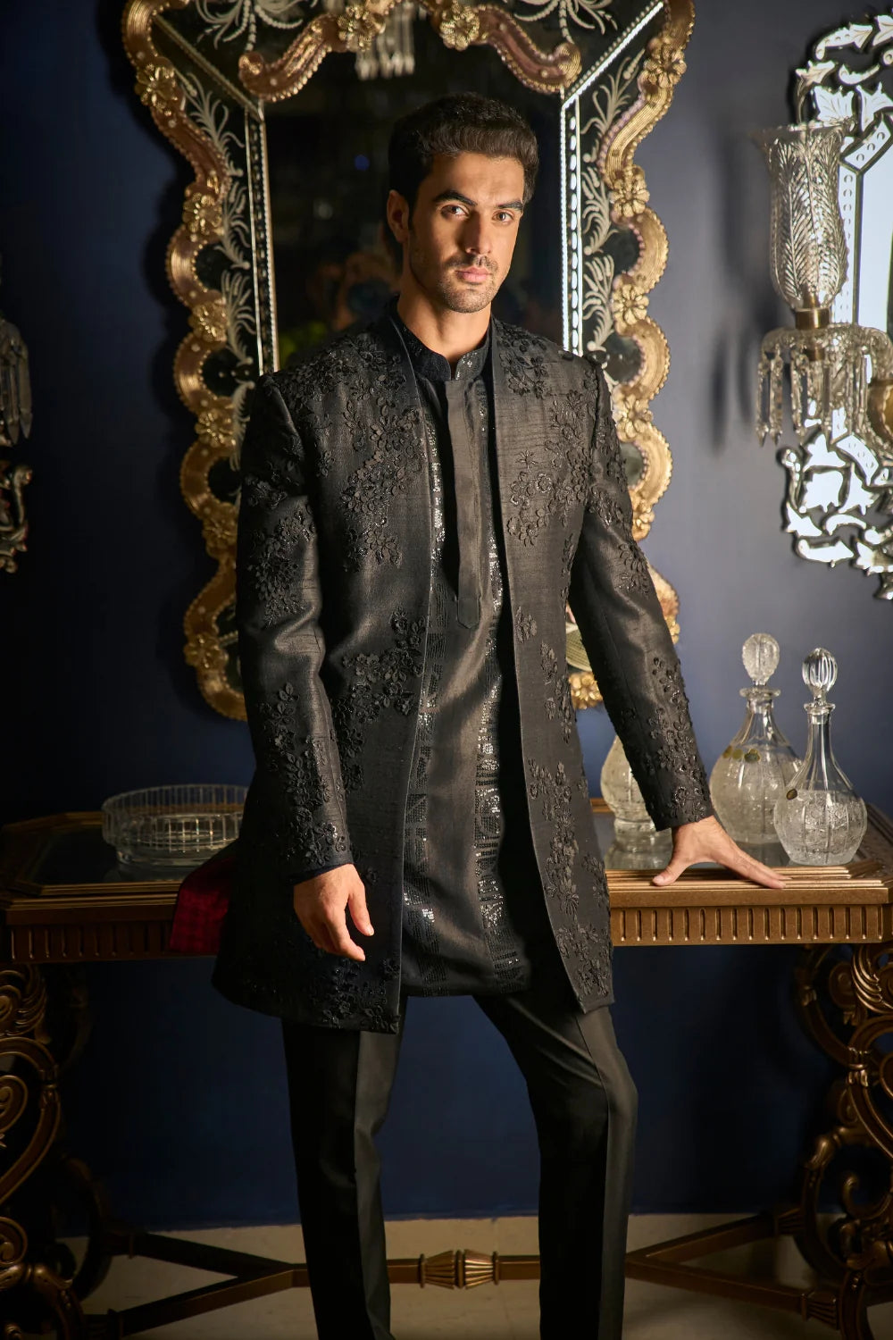 Seema Gujral - Black Open Jacket Set