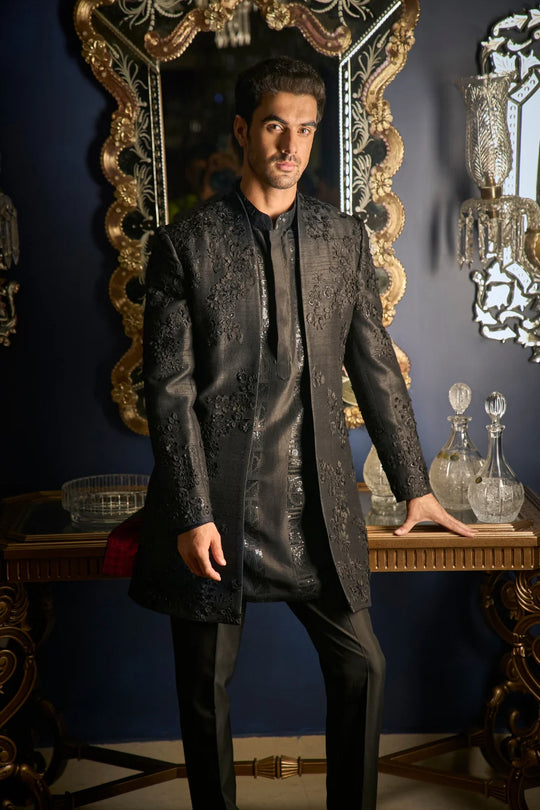 Seema Gujral - Black Open Jacket Set